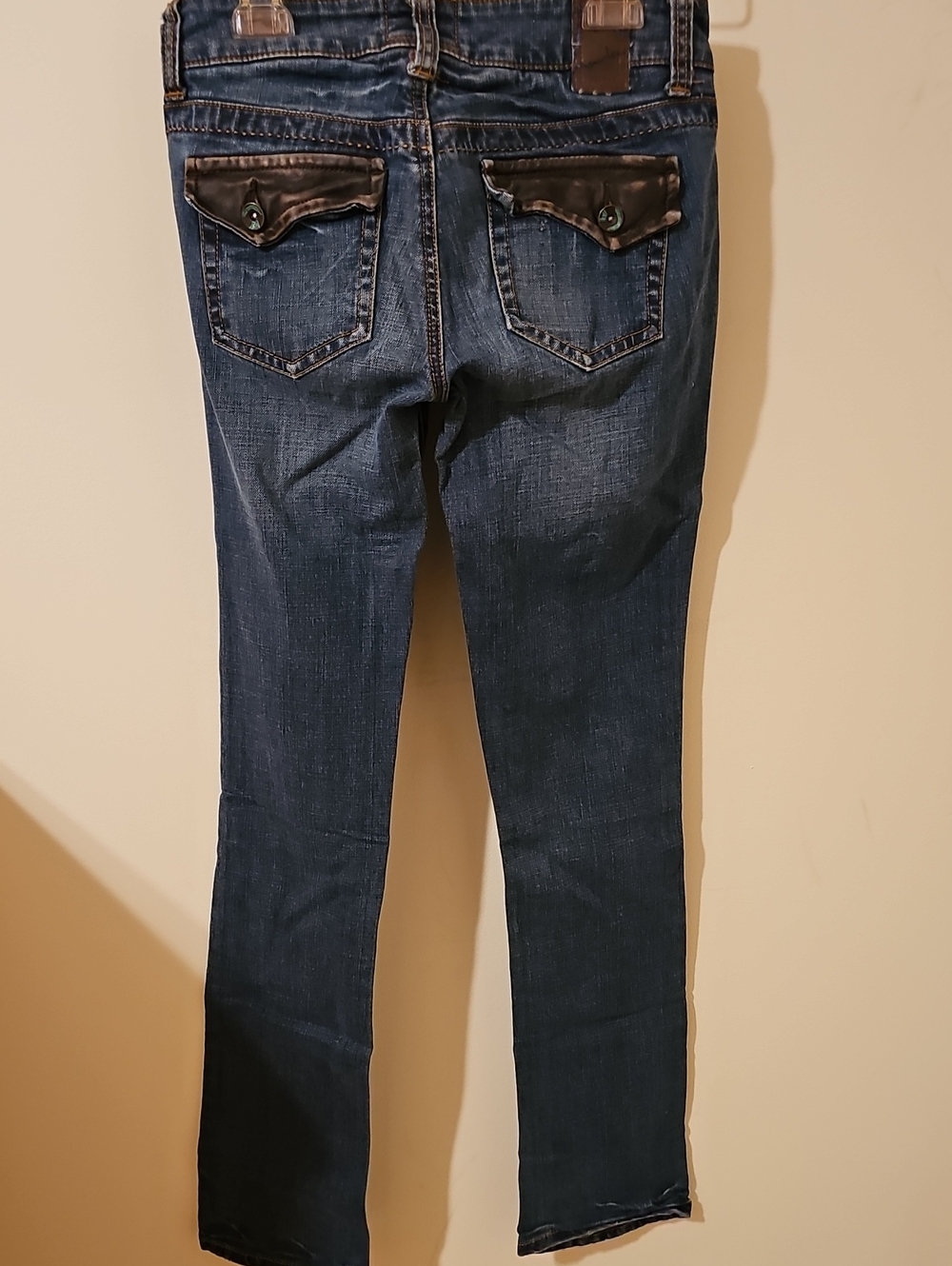 Marlow Vintage Original Women's Size 26 Jeans Dark Blue Brown PU Detail Stretch